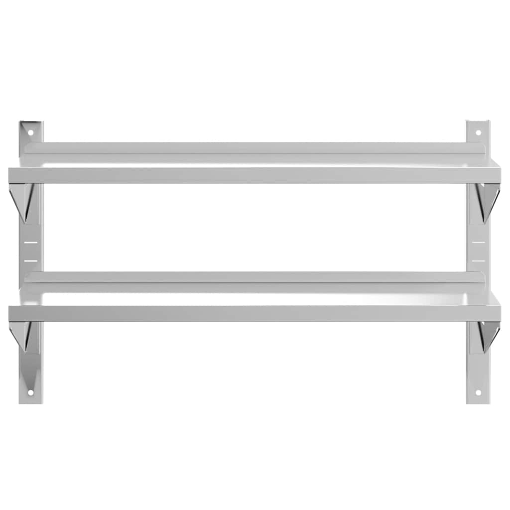 væghylde 100x30x60 cm 2 niveauer rustfrit stål sølvfarvet