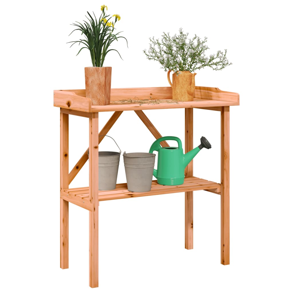 plantebord med hylde 78x38x82,5 cm massivt grantræ brun billede