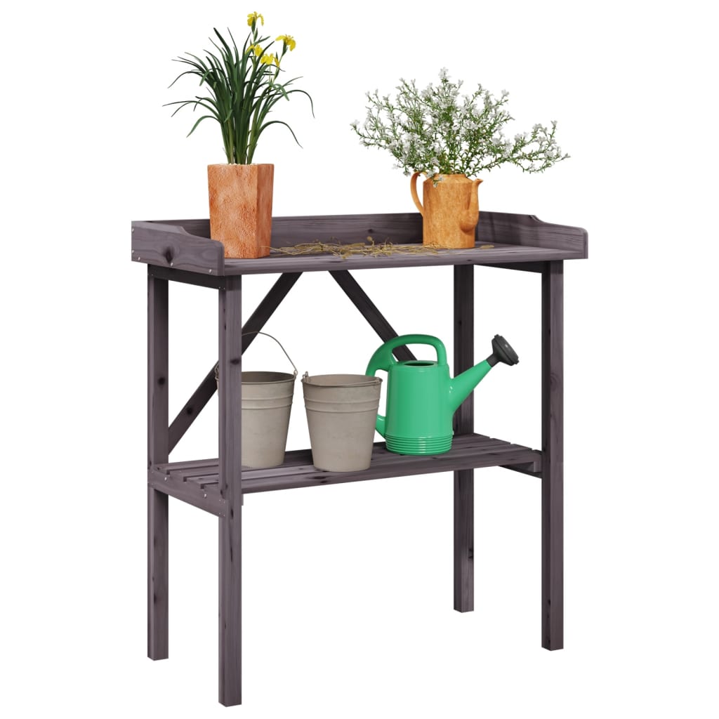 plantebord med hylde 78x38x82,5 cm massivt grantræ grå billede
