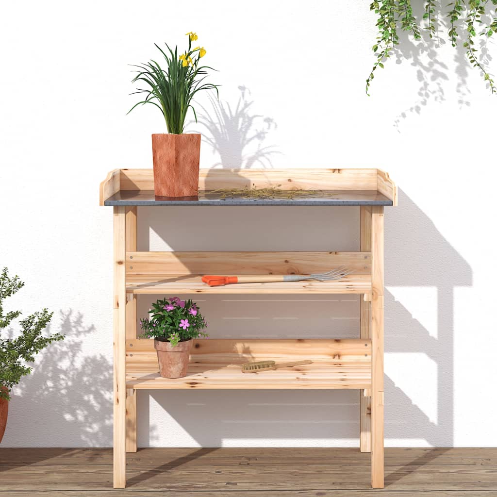 plantebord med hylder 78x38x82,5 cm massivt grantræ