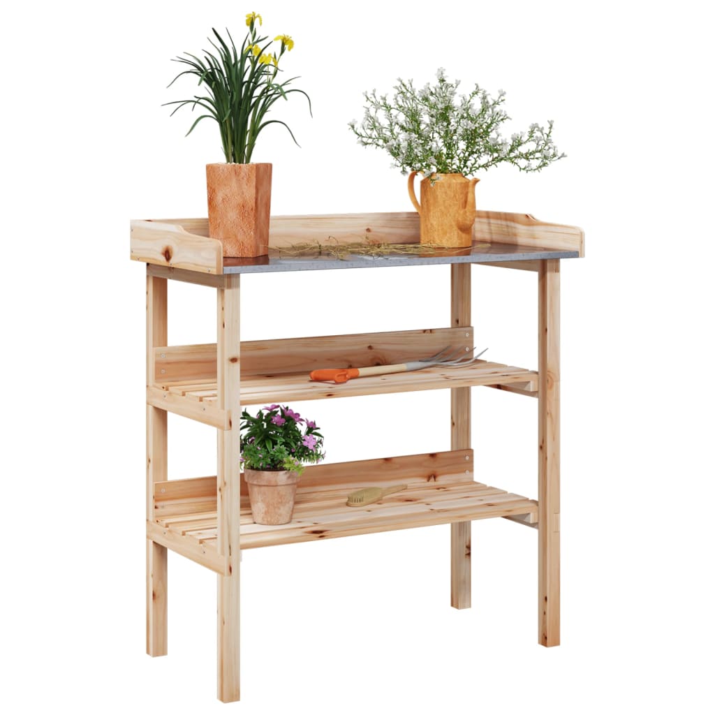 plantebord med hylder 78x38x82,5 cm massivt grantræ