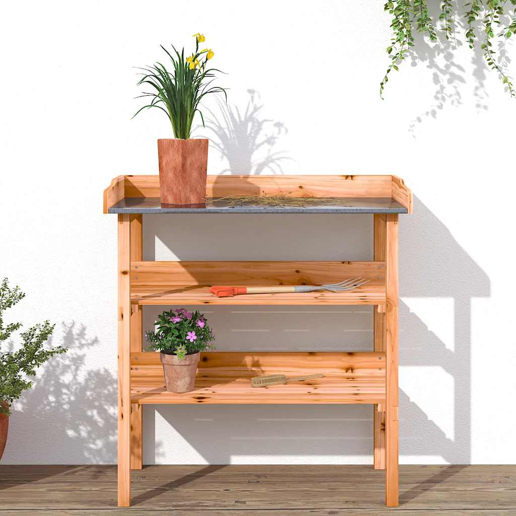 plantebord med hylder 78x38x82,5 cm massivt grantræ brun