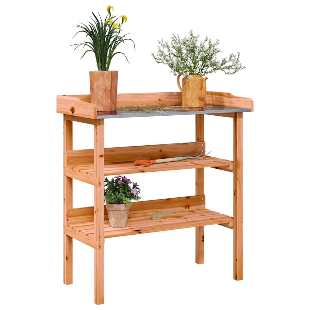 plantebord med hylder 78x38x82,5 cm massivt grantræ brun billede