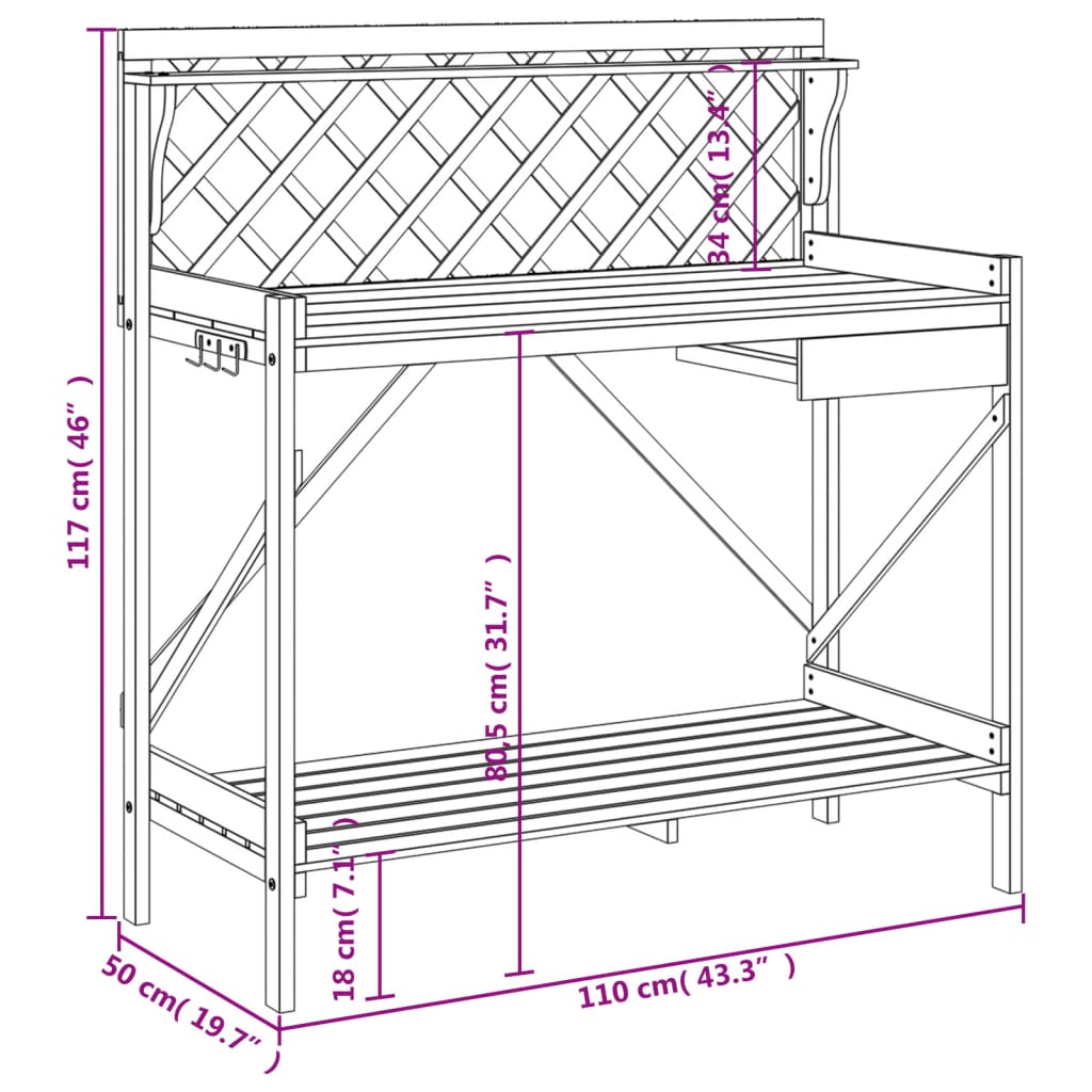 pottebord med espalier massivt fyrretræ grå