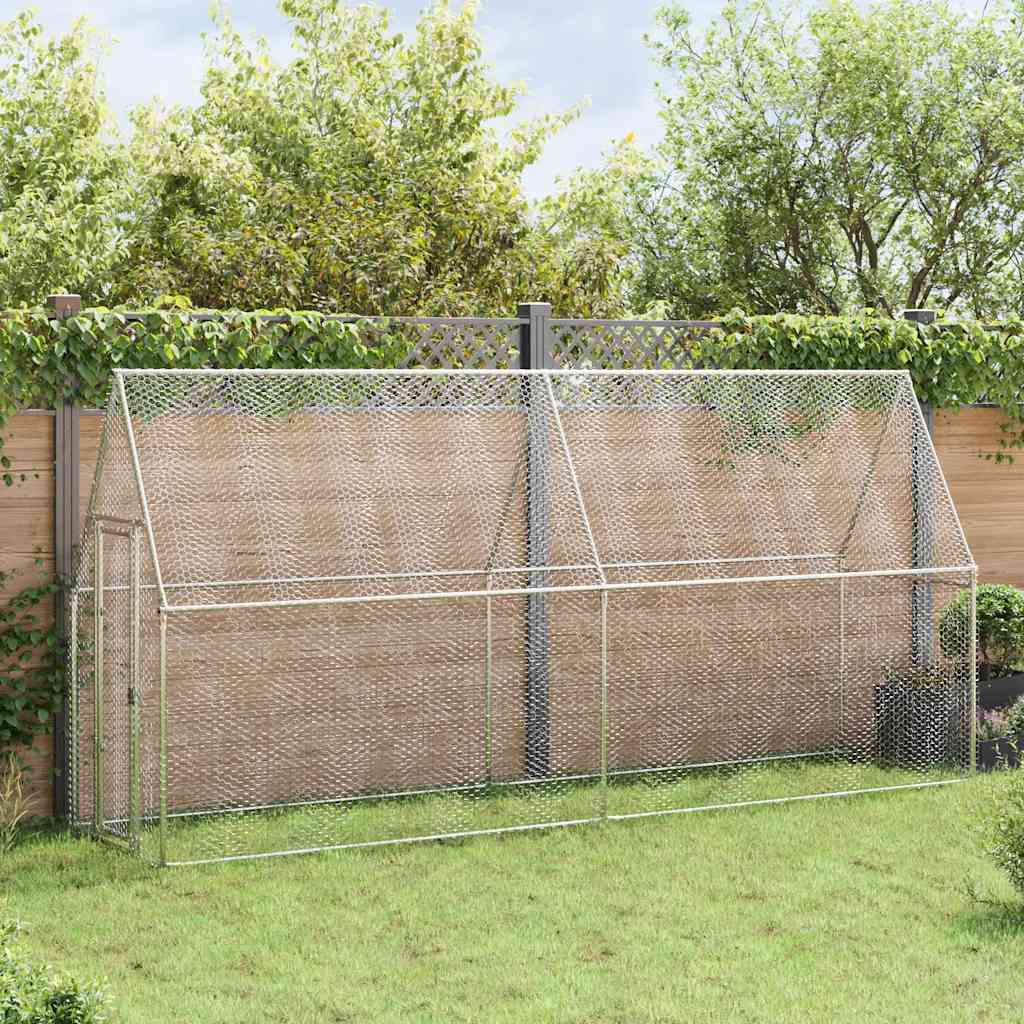 hønsehus 400x100x190 cm galvaniseret stål sølvfarvet billede