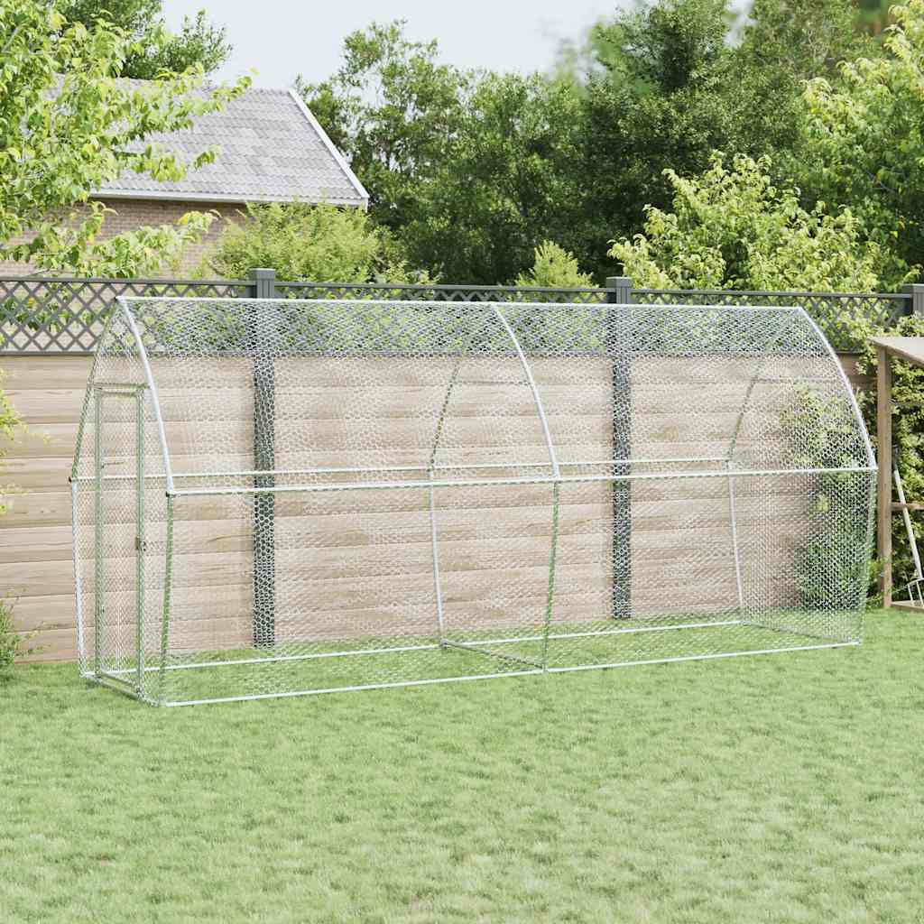 hønsehus 400x105x182 cm galvaniseret stål sølvfarvet billede