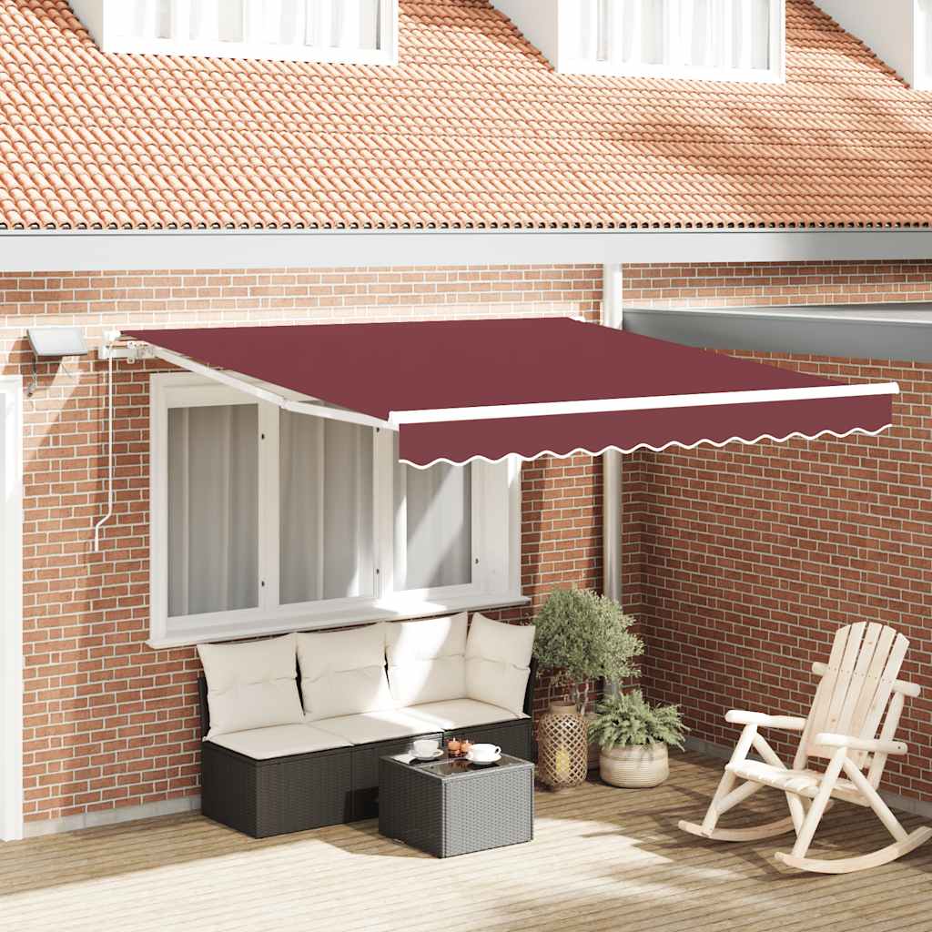 markise med LED-lys 300x250 cm manuel betjening bordeauxfarvet