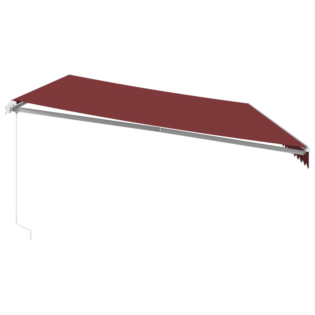 markise med LED-lys 600x350 cm manuel betjening bordeauxfarvet