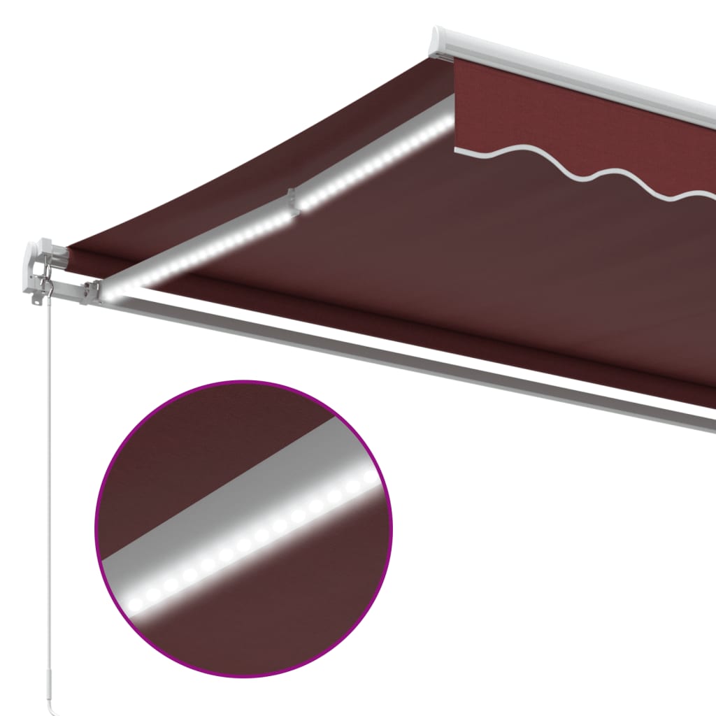 markise med LED-lys 600x350 cm manuel betjening bordeauxfarvet