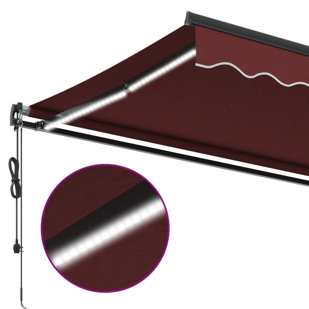 markise med LED-lys 400x350 cm automatisk betjening bordeaux
