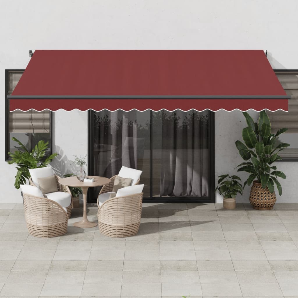 markise med LED-lys 450x350 cm automatisk betjening bordeaux