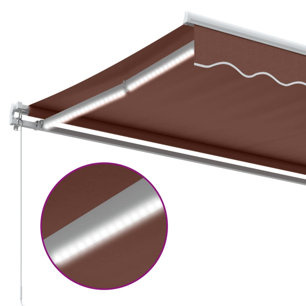 markise med LED-lys 400x350 cm manuel betjening brun