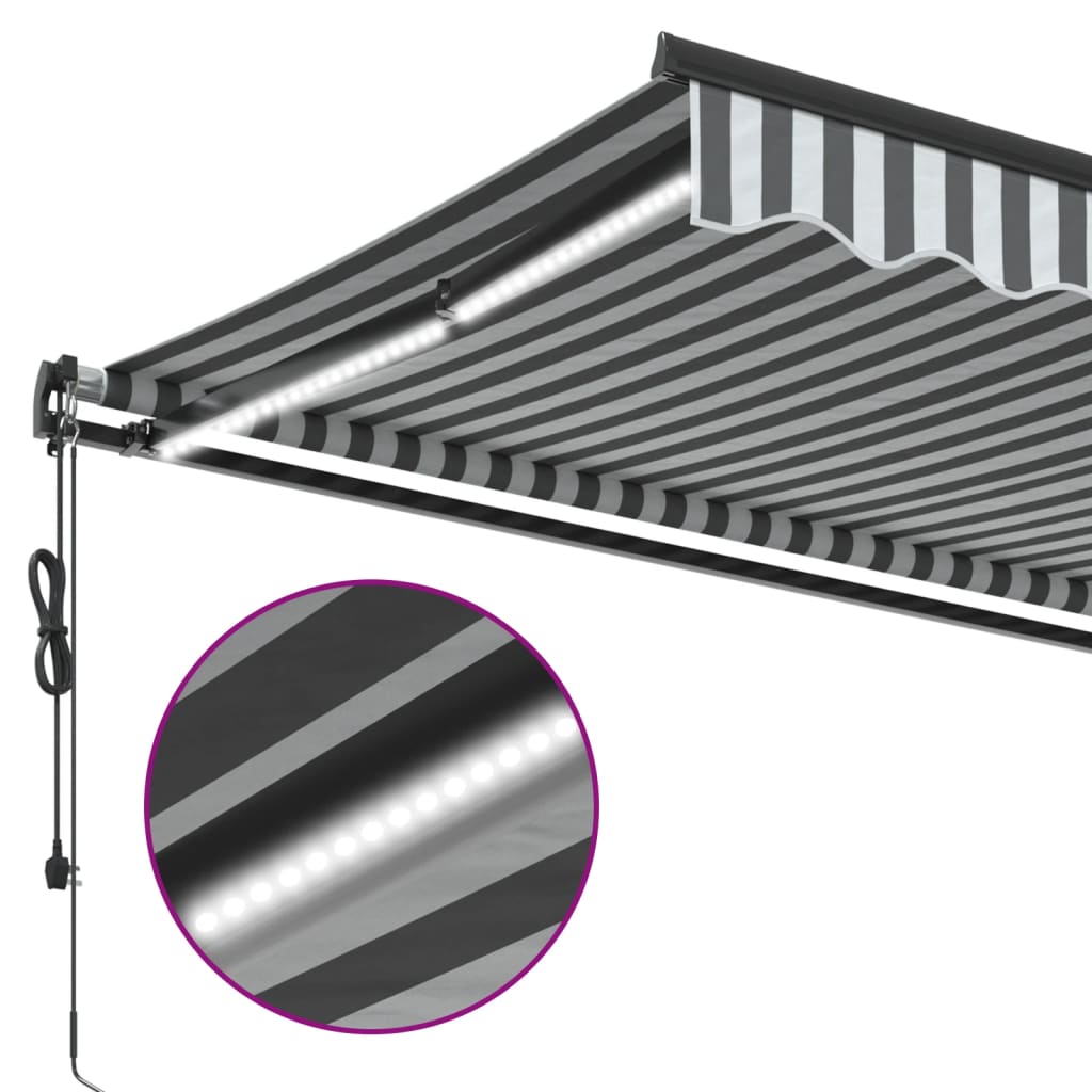 markise m. LED 400x350 cm automatisk betjening antracitgrå hvid