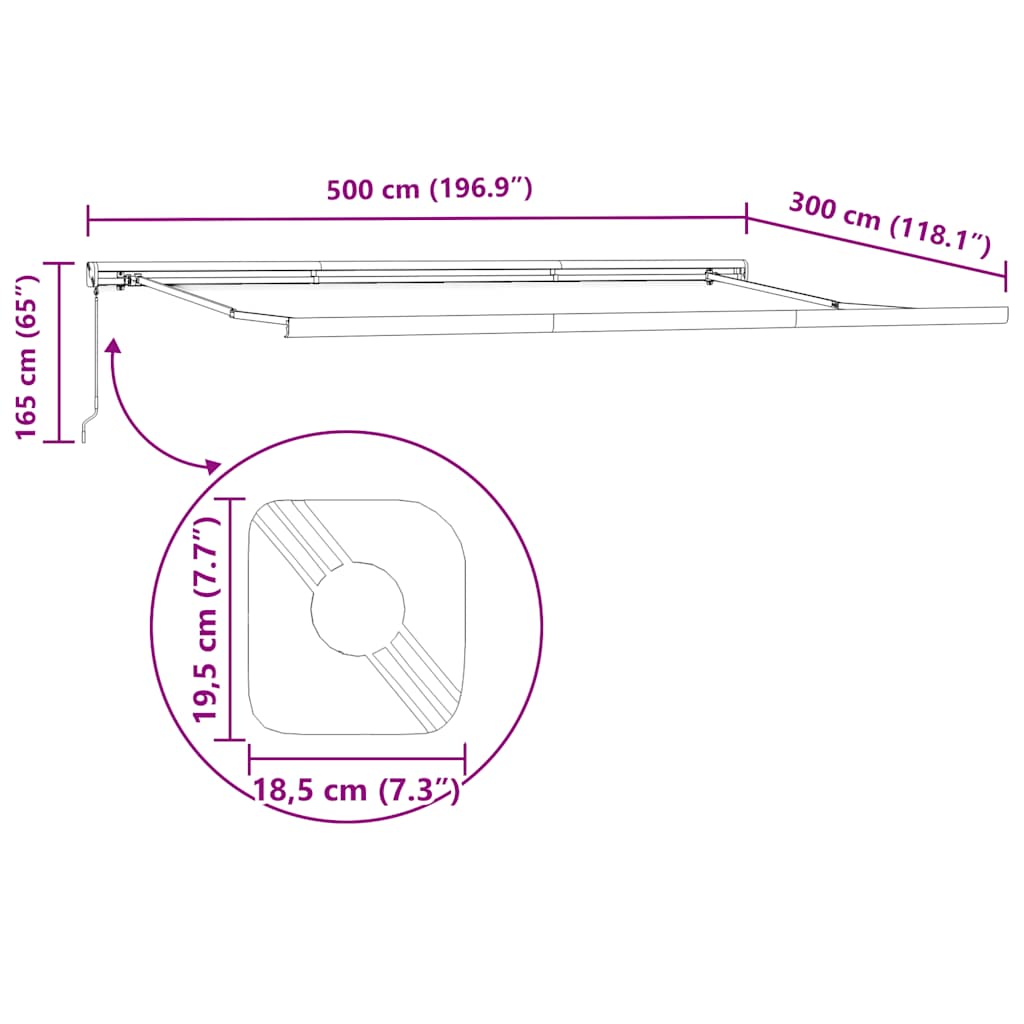foldemarkise 5x3 m stof og aluminium antracitgrå og hvid