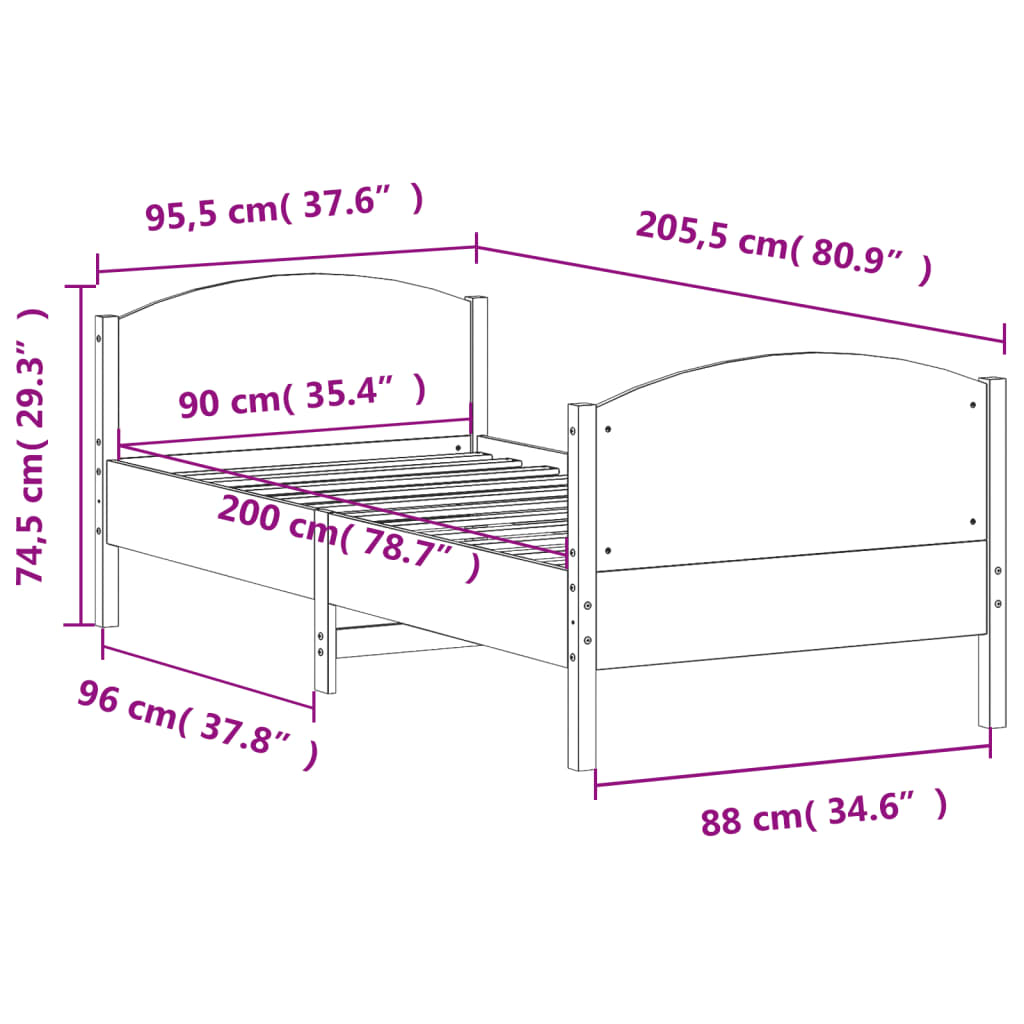 sengeramme uden madras 90x200 cm massivt fyrretræ gyldenbrun