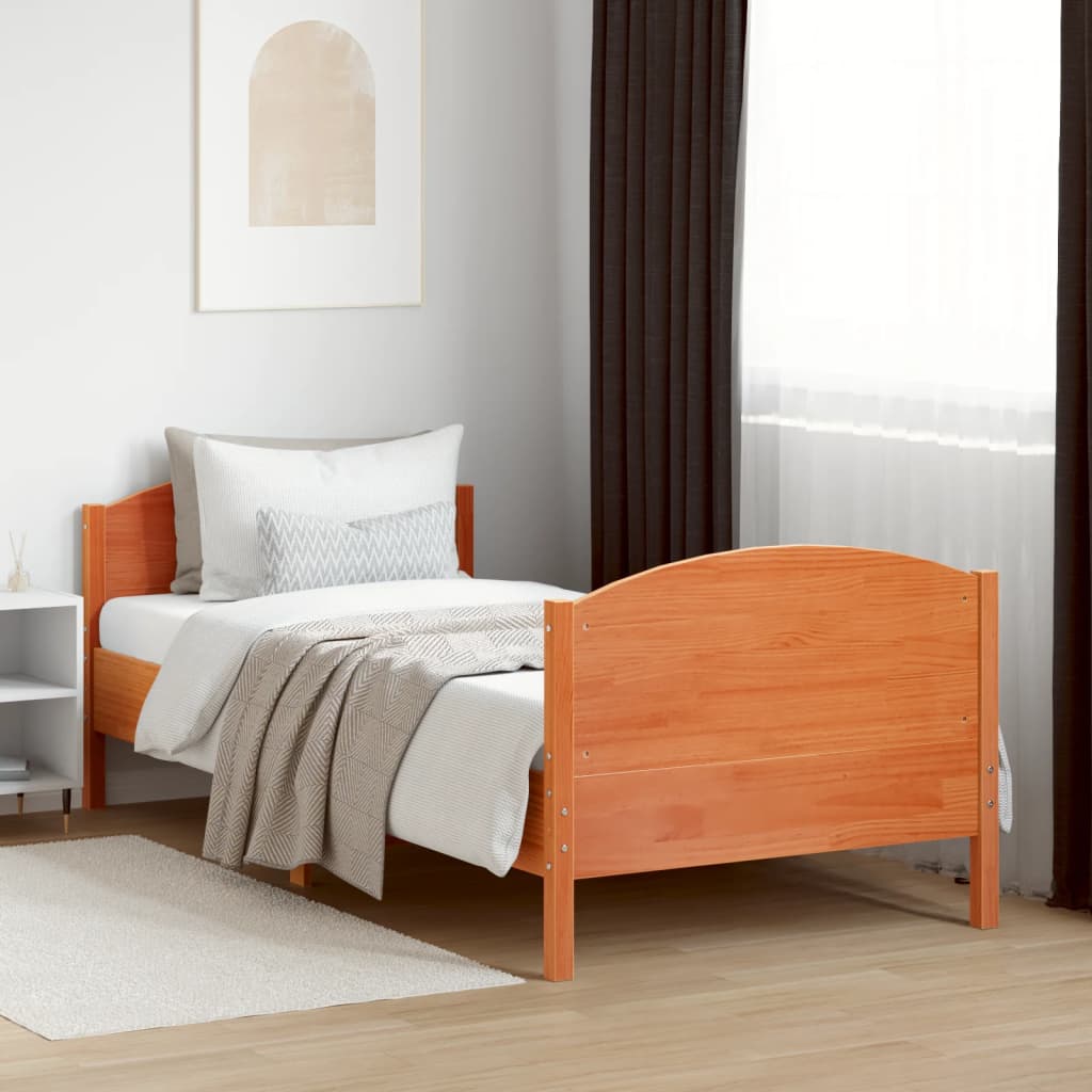 sengeramme uden madras 90x200 cm massivt fyrretræ gyldenbrun