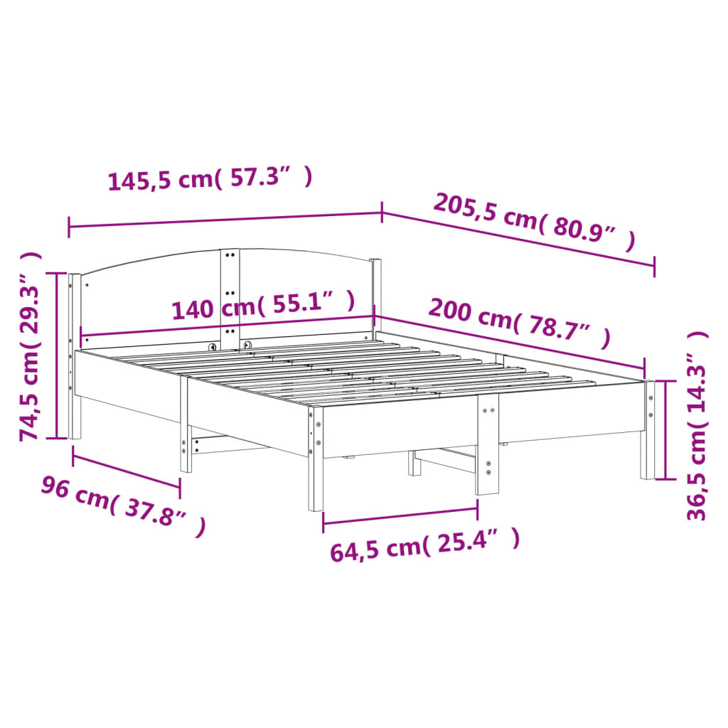 sengeramme uden madras 140x200 cm massivt fyrretræ hvid