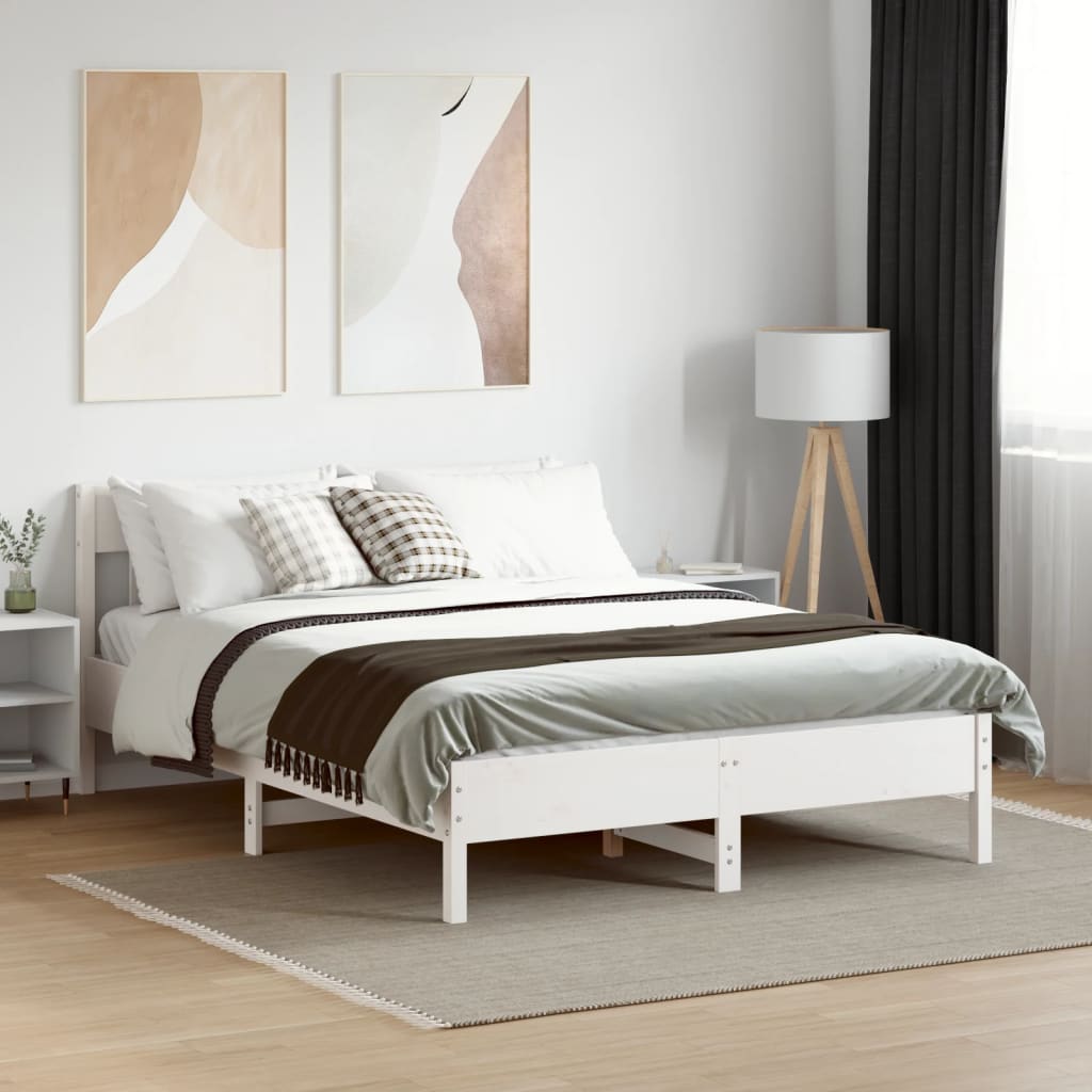 sengeramme uden madras 140x200 cm massivt fyrretræ hvid