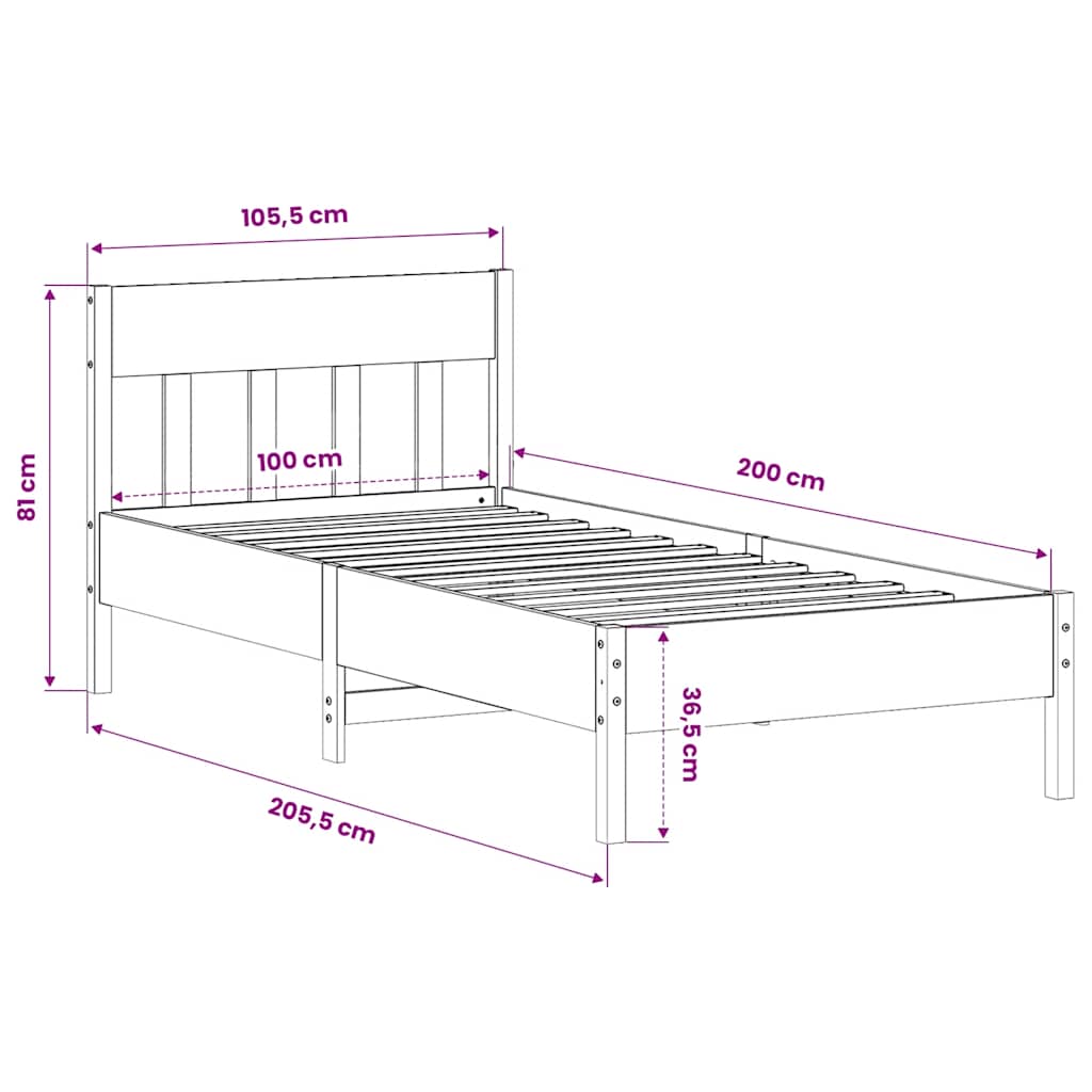 sengeramme uden madras 100x200 cm massivt fyrretræ hvid