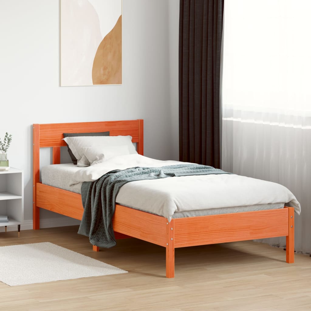 sengeramme uden madras 90x200 cm massivt fyrretræ gyldenbrun