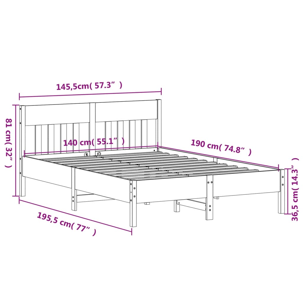 sengeramme uden madras 140x190 cm massivt fyrretræ gyldenbrun