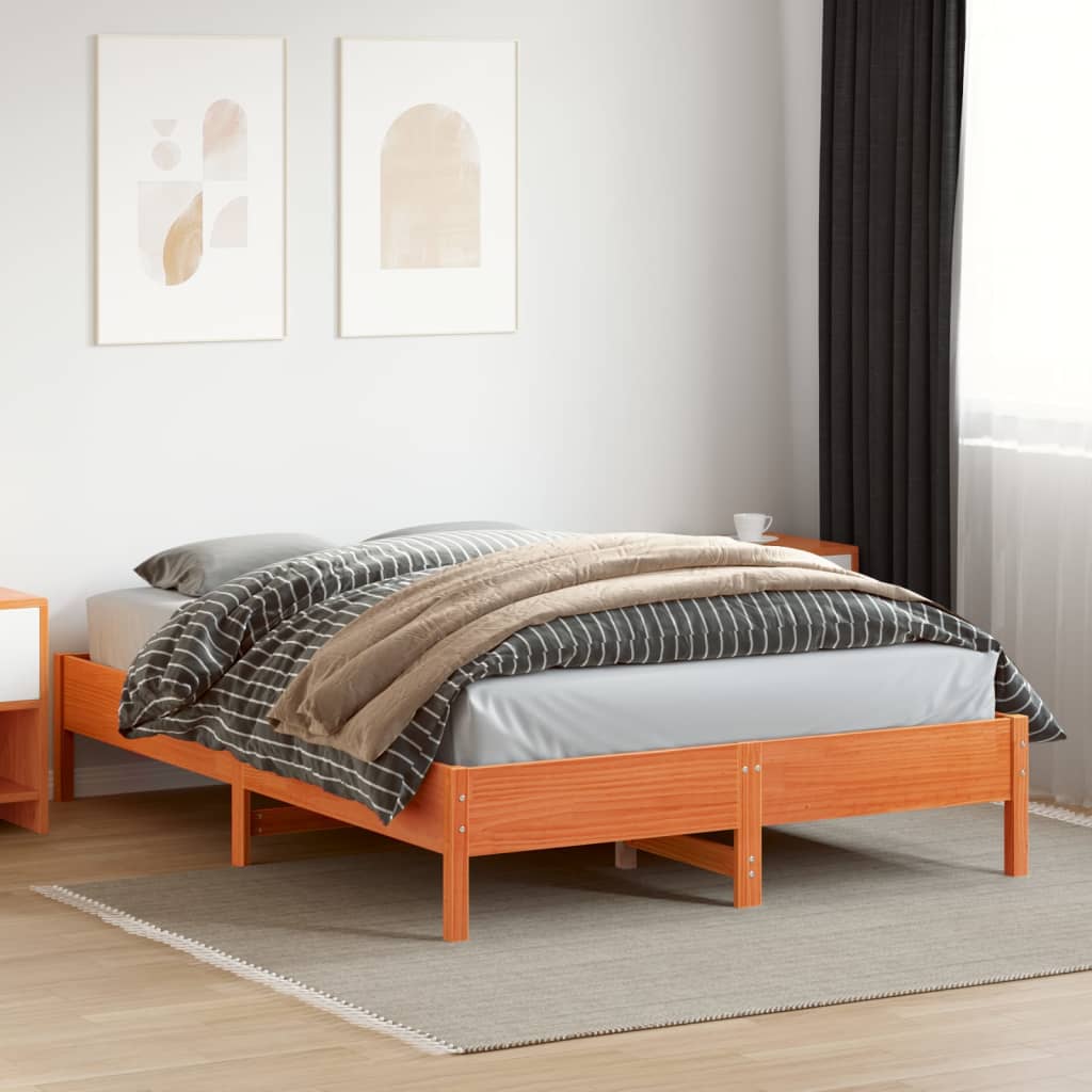 sengeramme uden madras 150x200 cm massivt fyrretræ gyldenbrun