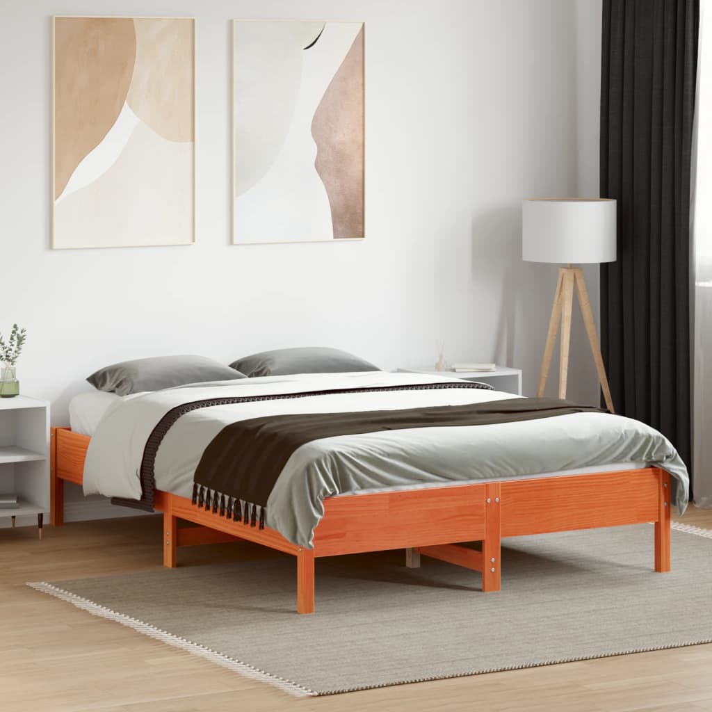 sengeramme uden madras 135x190 cm massivt fyrretræ brun