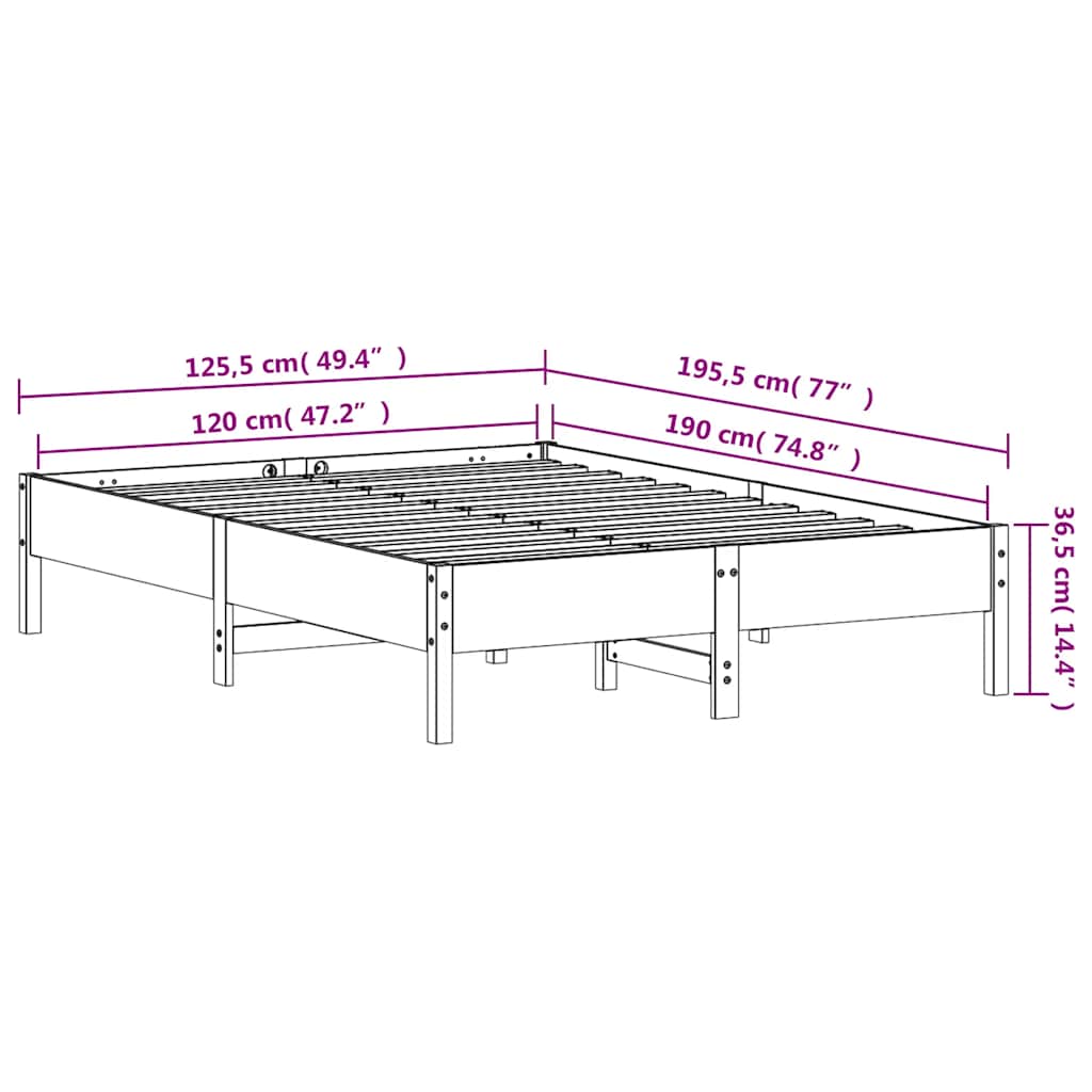 sengeramme uden madras 120x190 cm massivt fyrretræ gyldenbrun