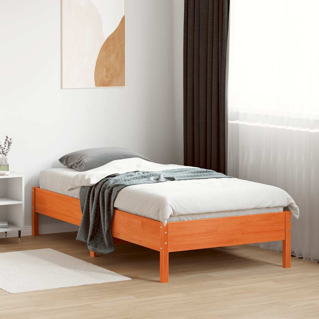 sengeramme uden madras 75x190 cm massivt fyrretræ gyldenbrun