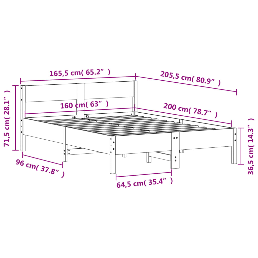 sengeramme uden madras 160x200 cm massivt fyrretræ