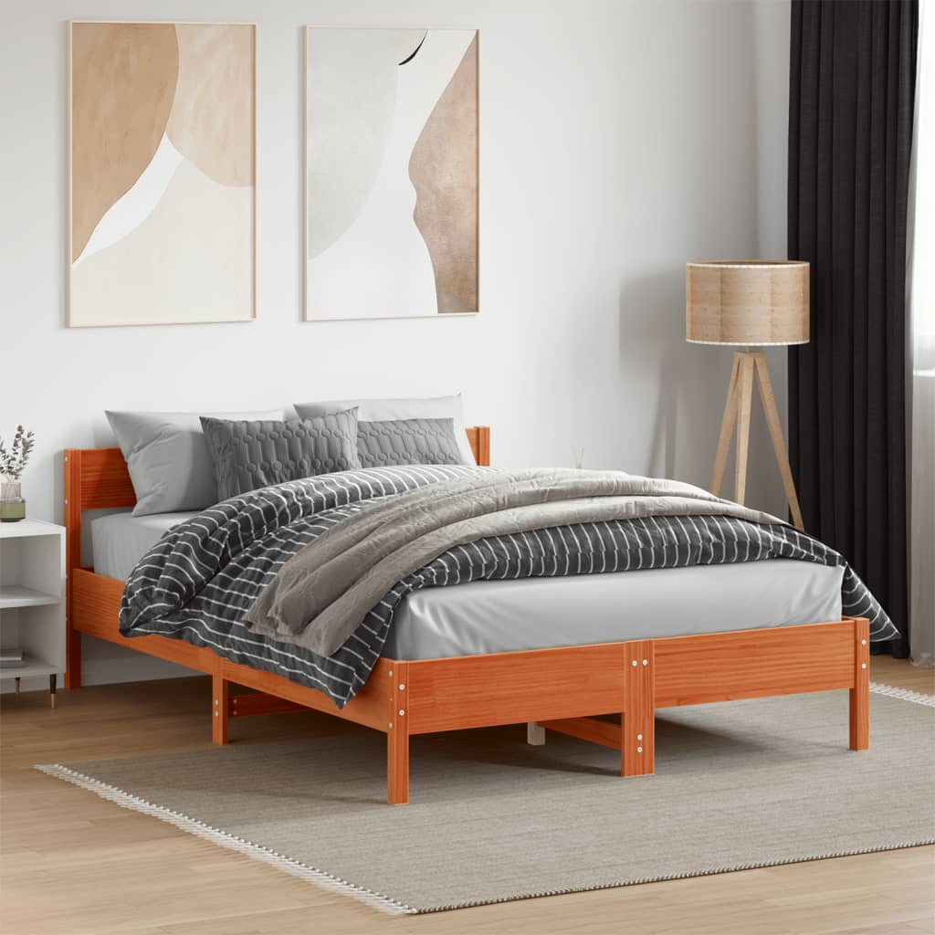 sengeramme uden madras 140x190 cm massivt fyrretræ gyldenbrun