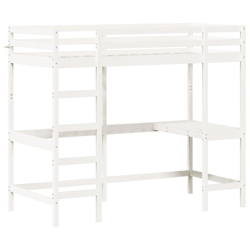 højseng med skrivebord 90x190 cm massivt fyrretræ hvid