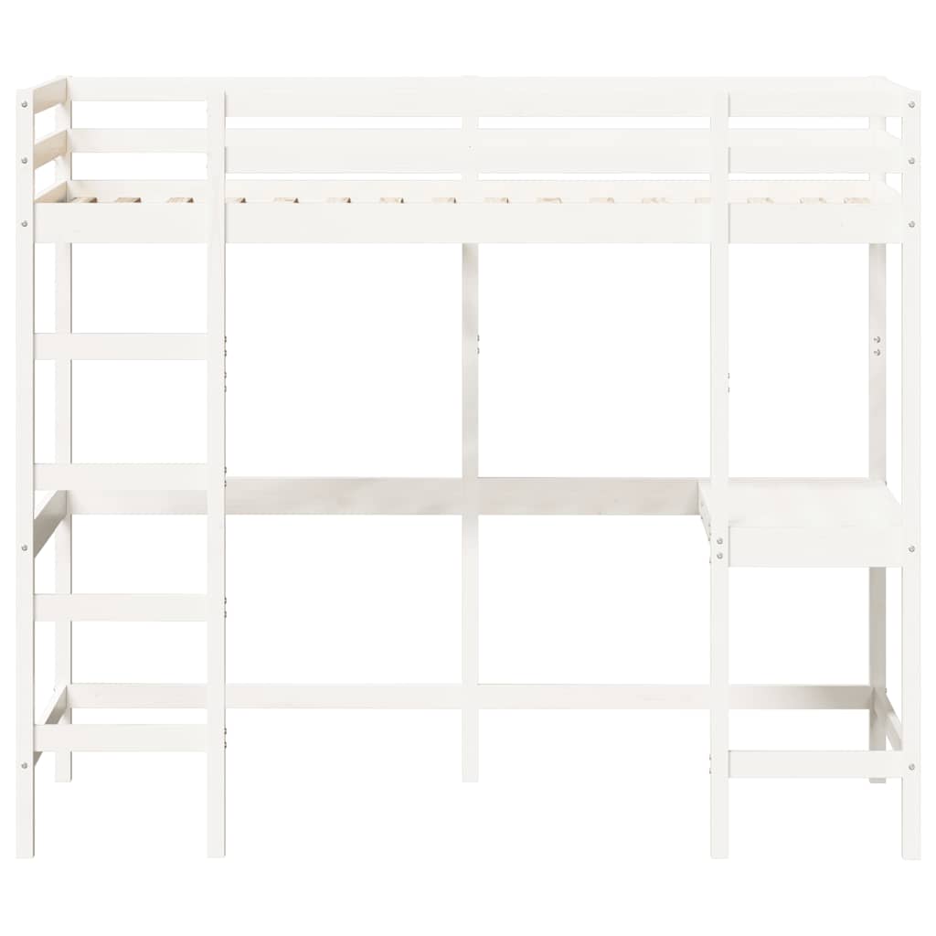 højseng med skrivebord 90x190 cm massivt fyrretræ hvid