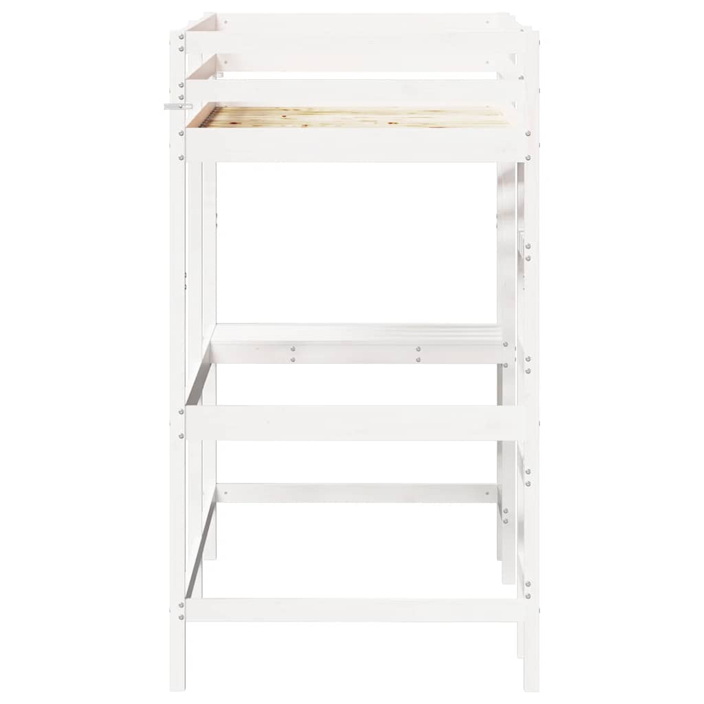 højseng med skrivebord 90x190 cm massivt fyrretræ hvid