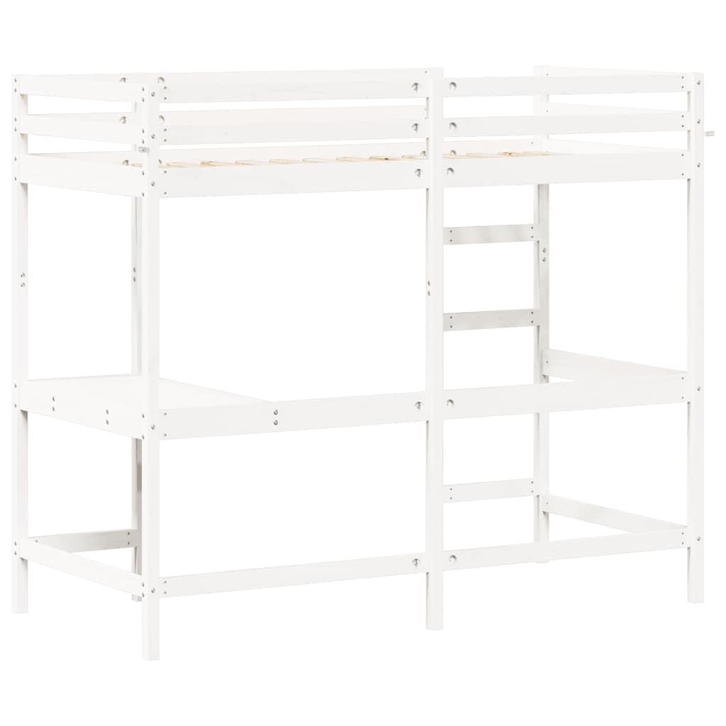 højseng med skrivebord 90x190 cm massivt fyrretræ hvid