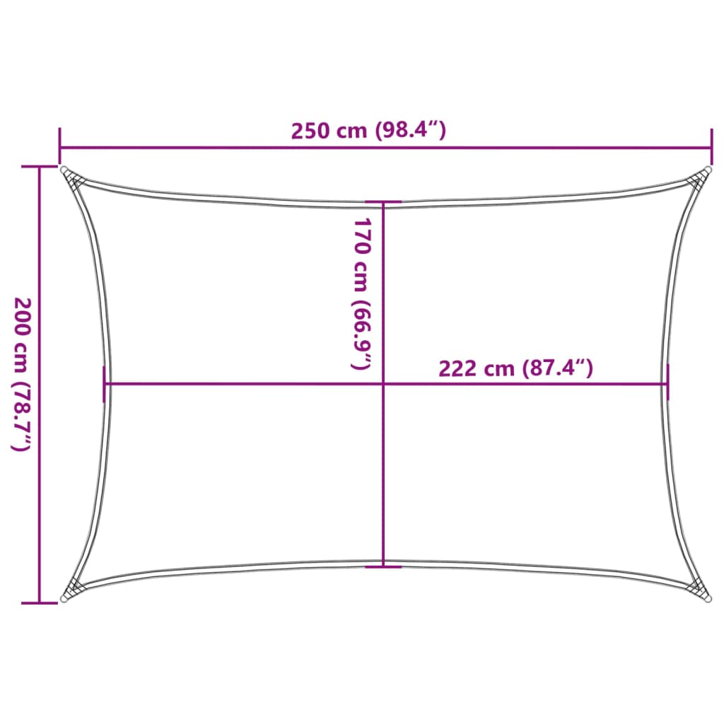 solsejl 2,5x2 m 100 % polyesterstof lysegrå