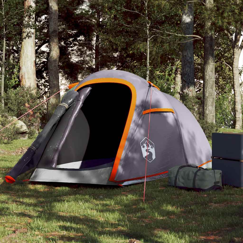2-personers campingtelt vandtæt grå og orange billede