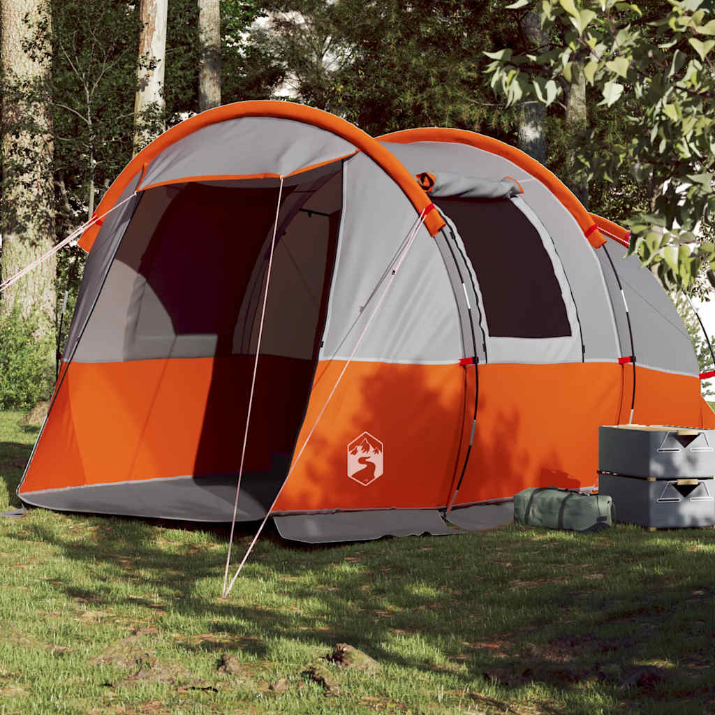 4-personers campingtelt vandtæt grå og orange billede