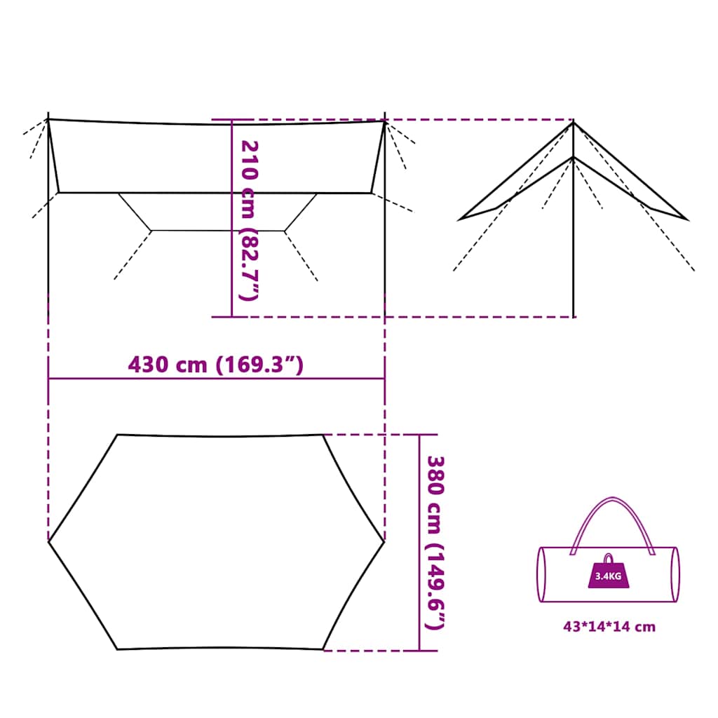tarp 430x380x210 cm vandtæt blå
