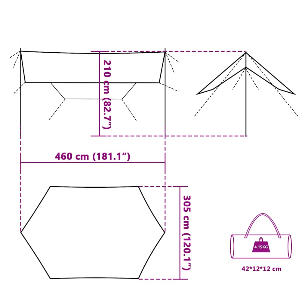 tarp 460x305x210 cm vandtæt grøn