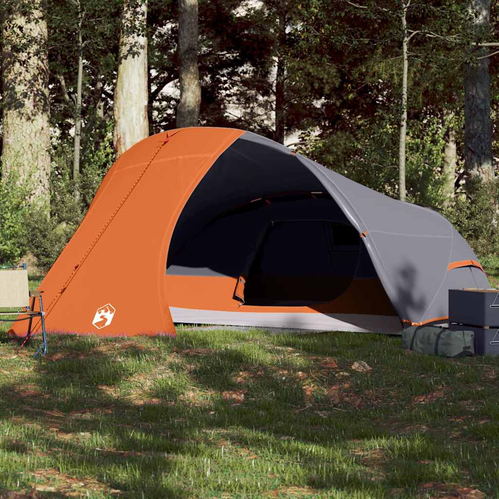 4-personers campingtelt vandtæt grå og orange billede