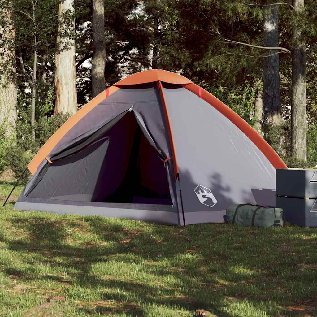 4-personers campingtelt vandtæt grå og orange billede