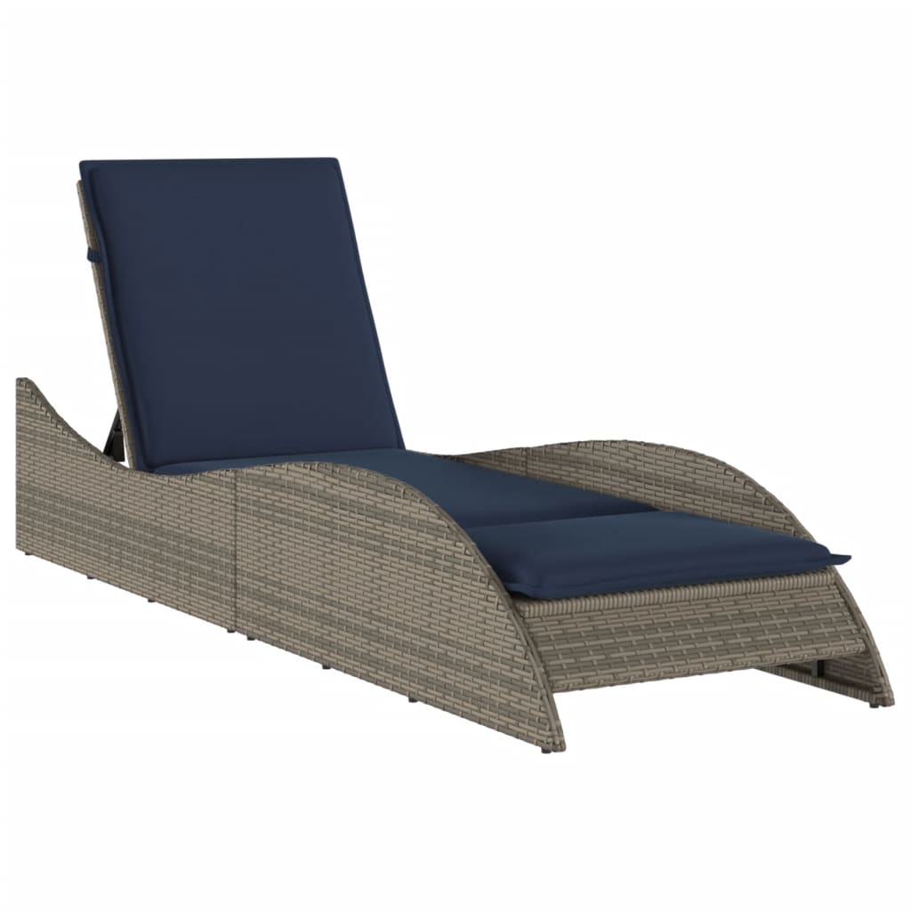 liggestol med hynde grå 60x205x73 cm polyrattan