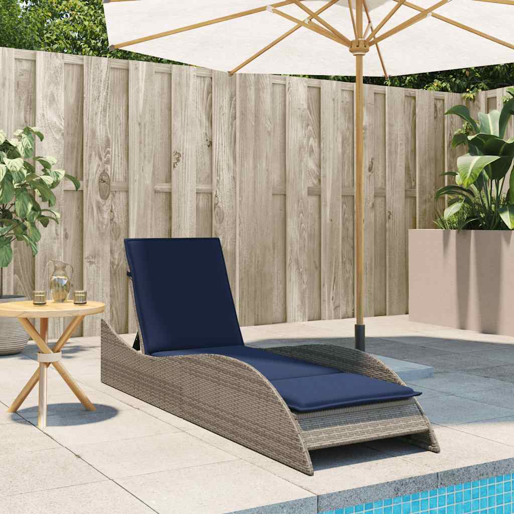 liggestol med hynde grå 60x205x73 cm polyrattan