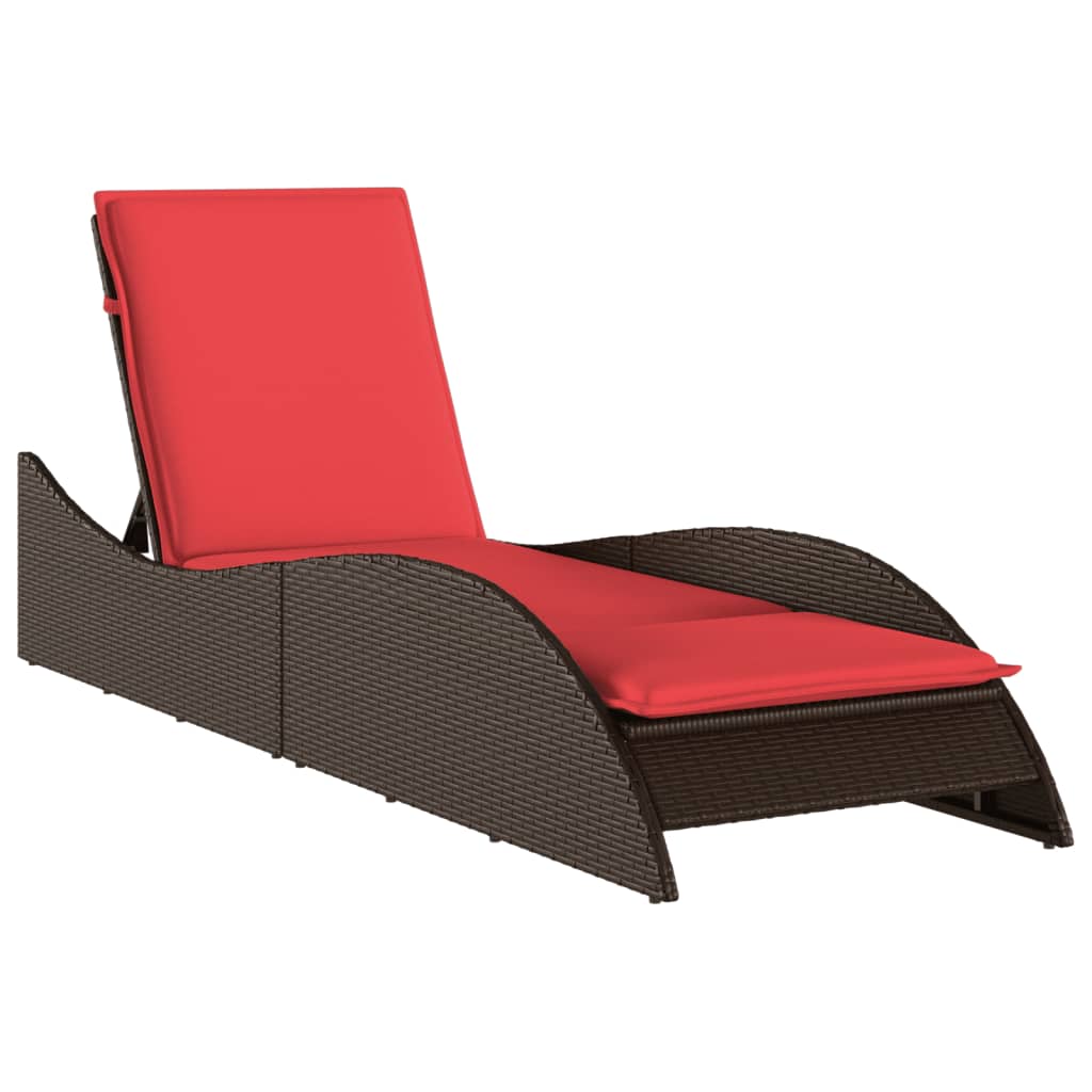 liggestol med hynde brun 60x205x73 cm polyrattan