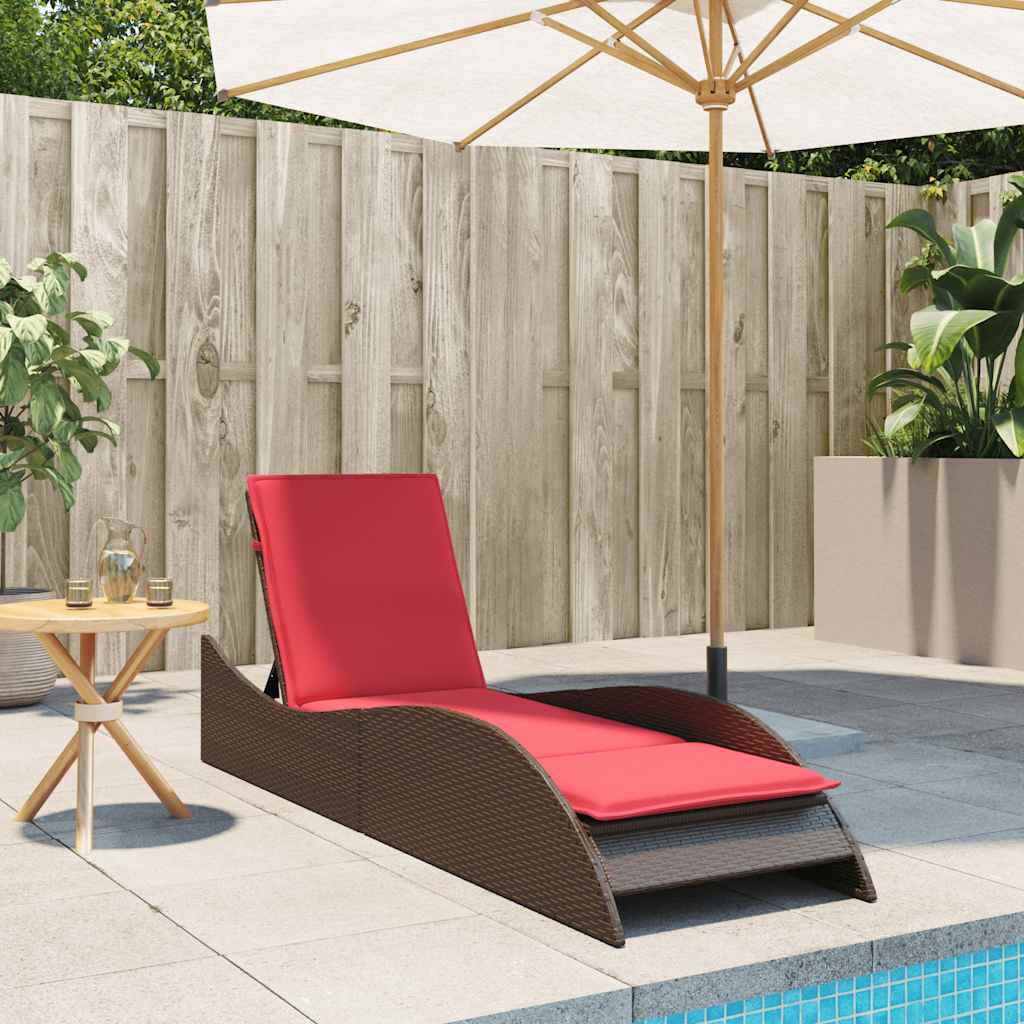 liggestol med hynde brun 60x205x73 cm polyrattan