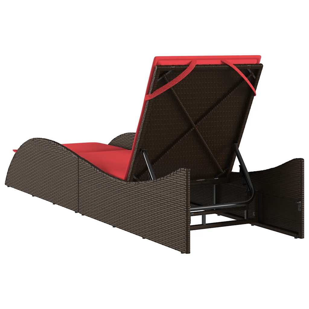 liggestol med hynde brun 60x205x73 cm polyrattan