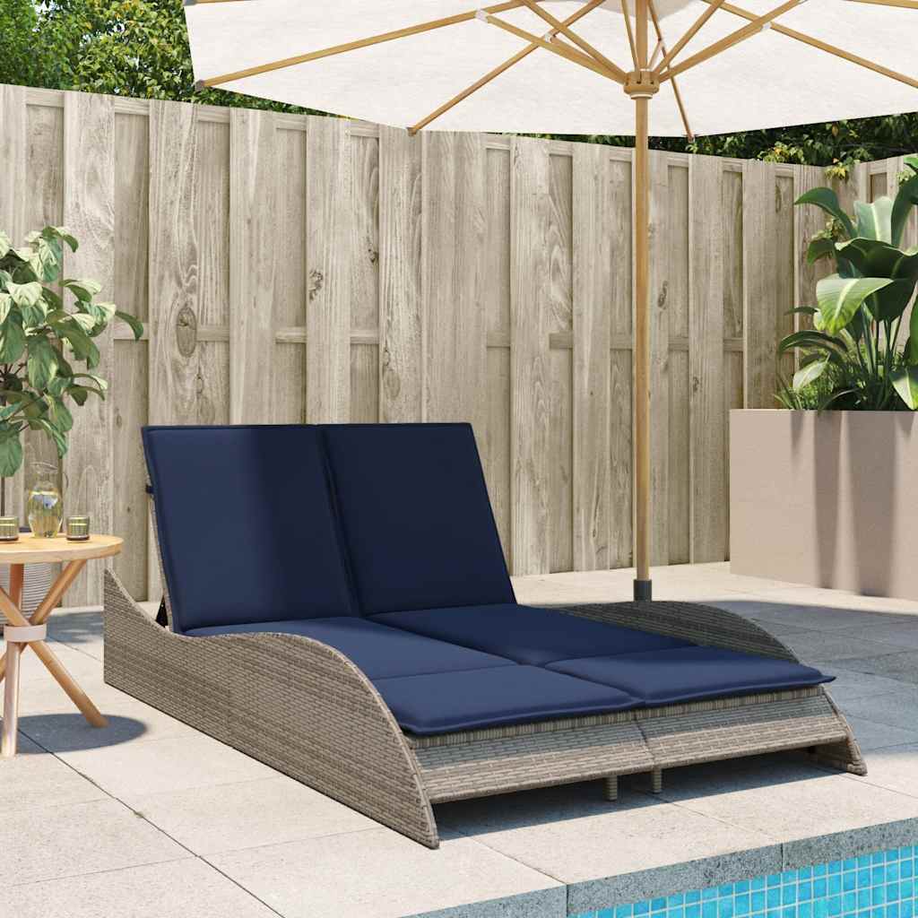 liggestol med hynder grå 114x205x73 cm polyrattan