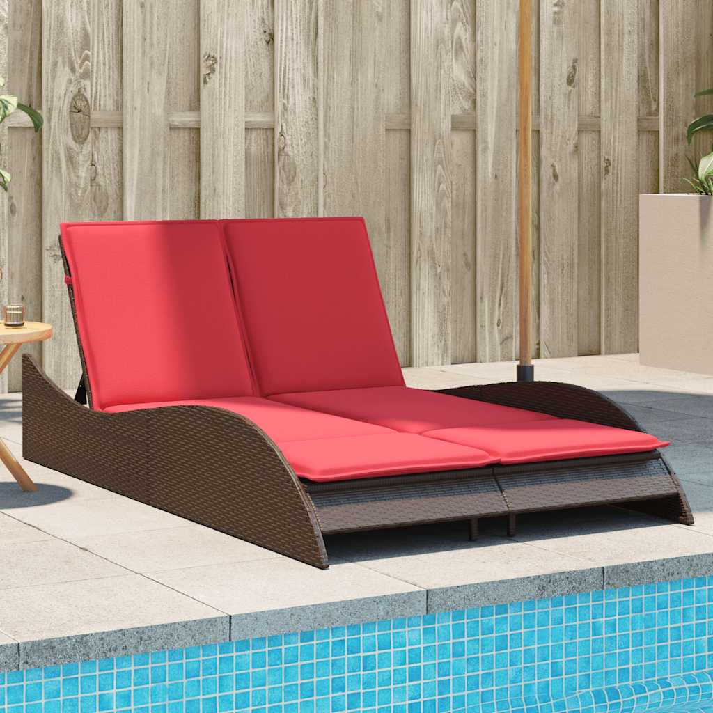 liggestol med hynder brun 114x205x73 cm polyrattan