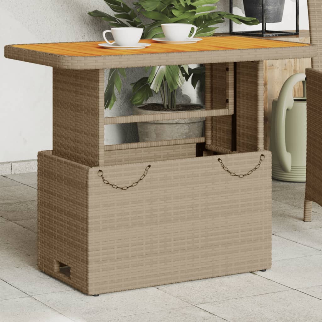 havebord 90x55x71 cm polyrattan og akacietræ beige billede